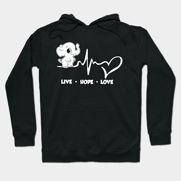 ELEPHANT LIVE  HOPE  LOVE  FUNNY Hoodie by CarleyMichaels